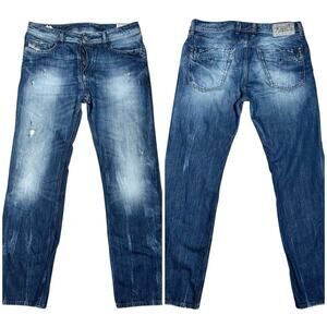 Diesel | Men | Mennit Distressed Straight Leg Denim Jeans | Size 33x32
